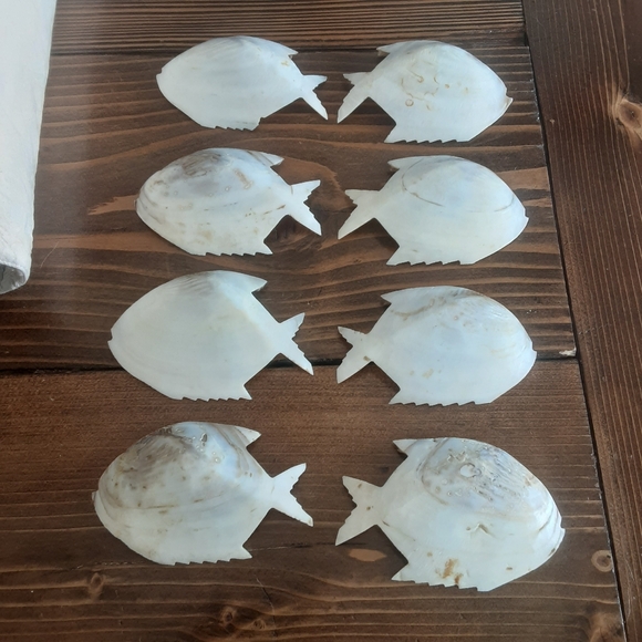 Set Of 8 Hand Carved Abalone Flounder Fish Trinket Tray Fish Decor - Picture 6 of 6